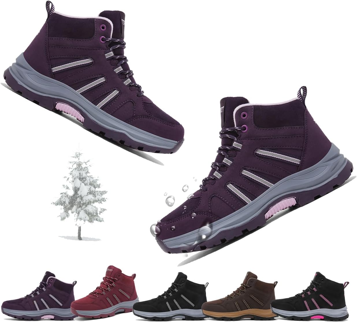 

Зимние сапоги для мужчин - зимние сапоги для женщин с теплым мехом, водонепроницаемые, походные, противоскользящие ботинки, ботинки для активного отдыха и треккинга Generic, фиолетовый