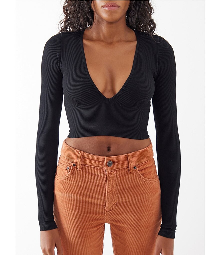 

Укороченный топ с длинными рукавами и длинными рукавами BDG Urban Outfitters Josie, черный