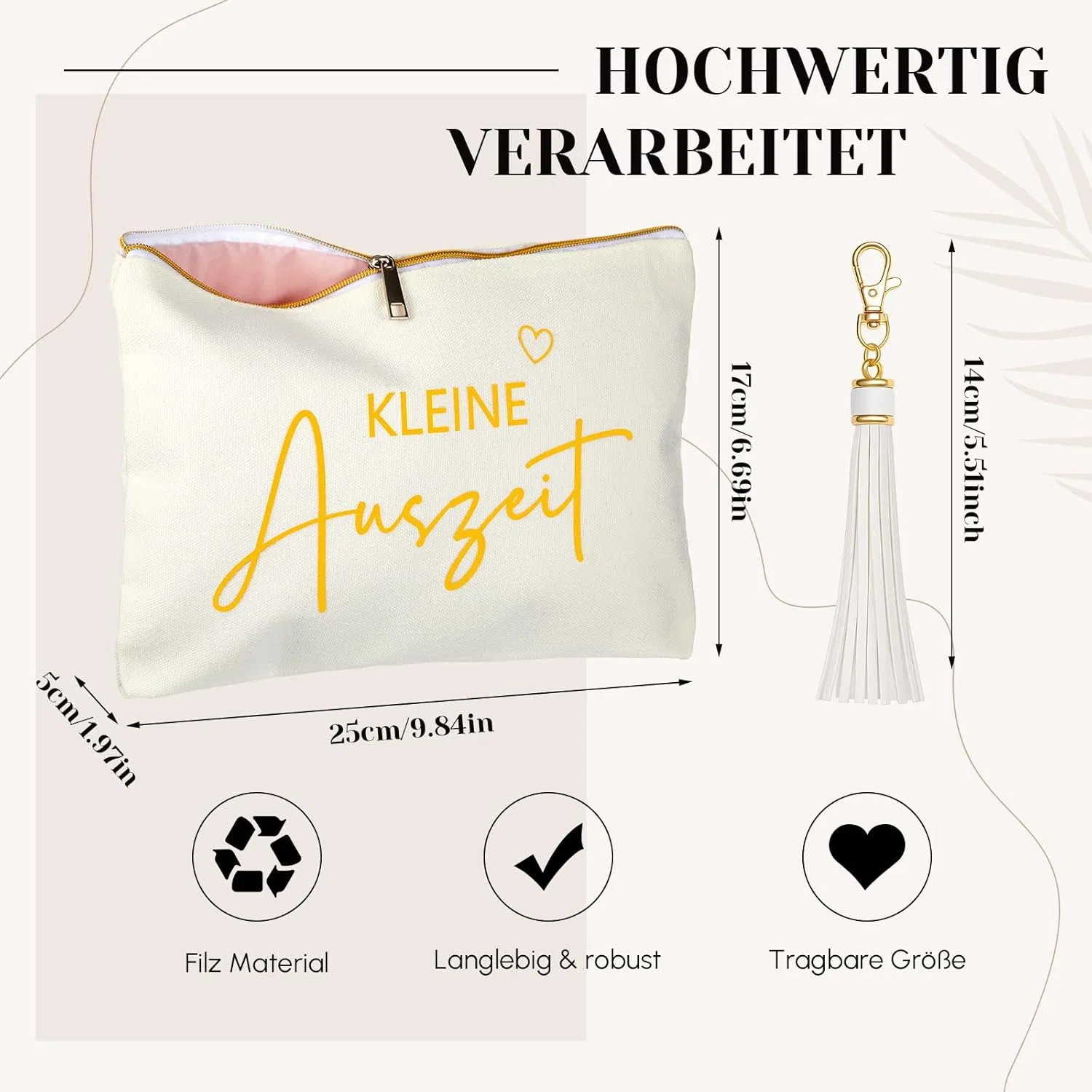 Косметичка Xuniea «Kleine Auszeit» с брелоком, бежевая Xuniea — фото 2