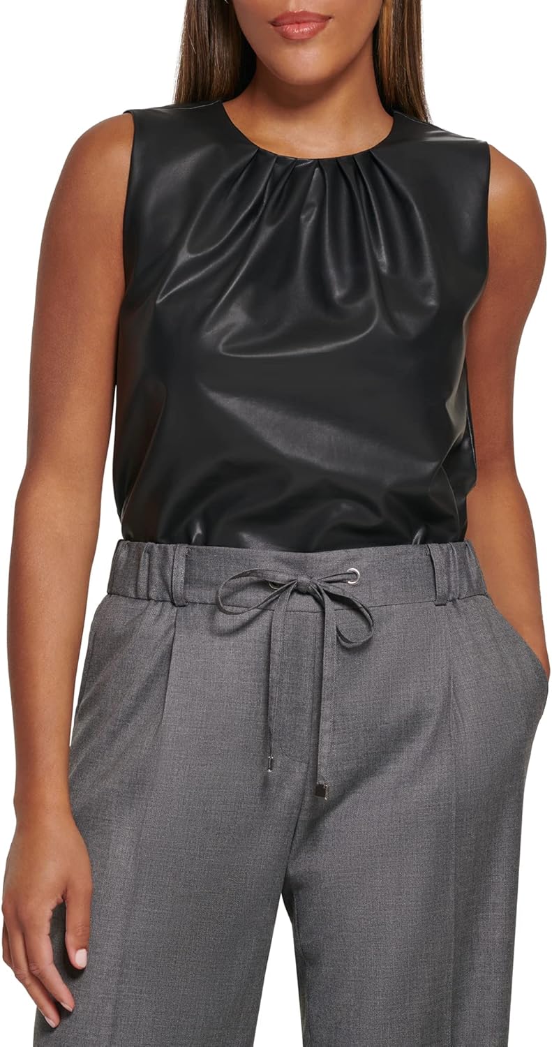 

Женская блузка без рукавов с плиссировкой и воротником Calvin Klein, Black