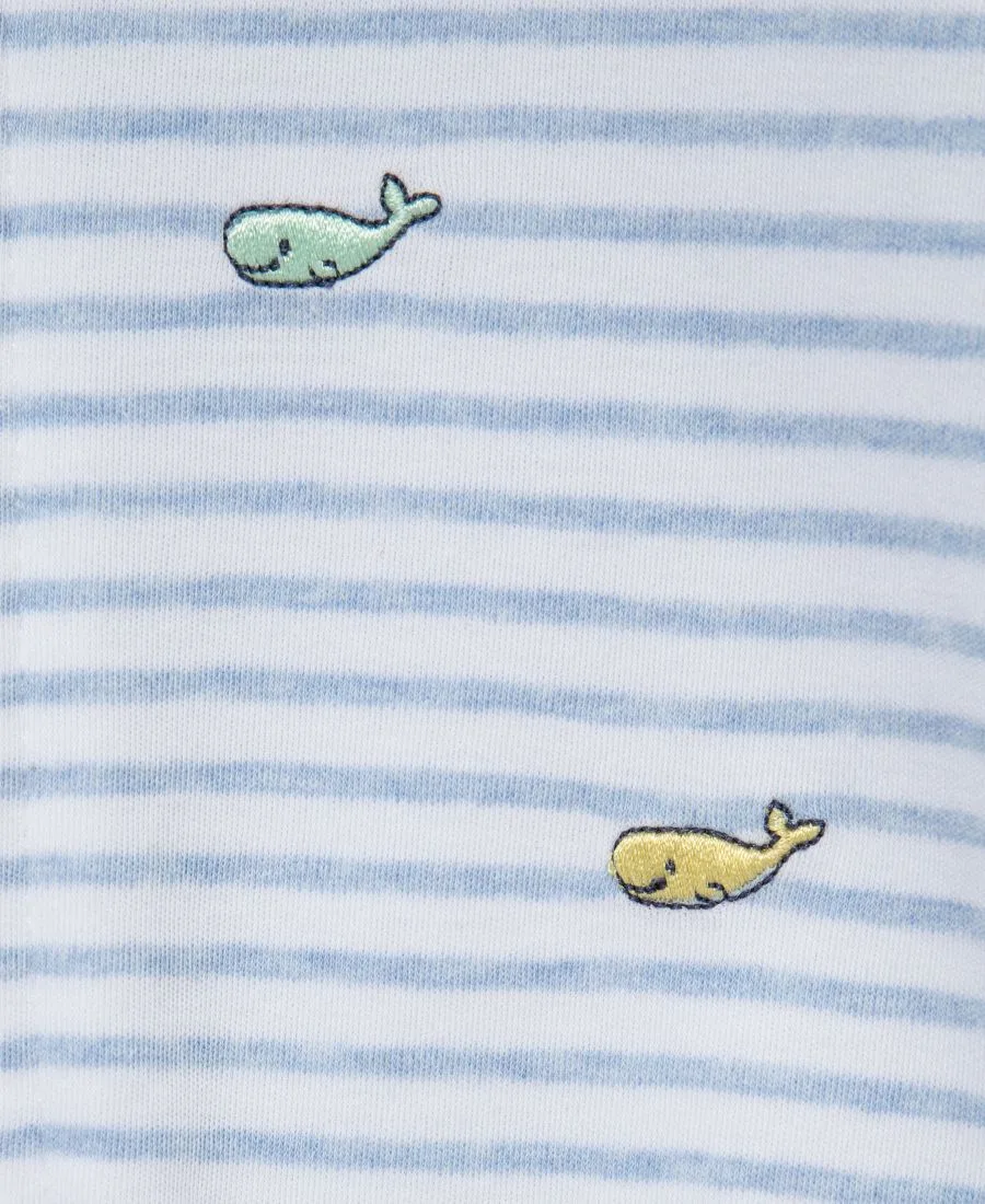 Детский комбинезон для мальчика с принтом кита и шапочкой Little Me, светлый-pastel синий — фото 4
