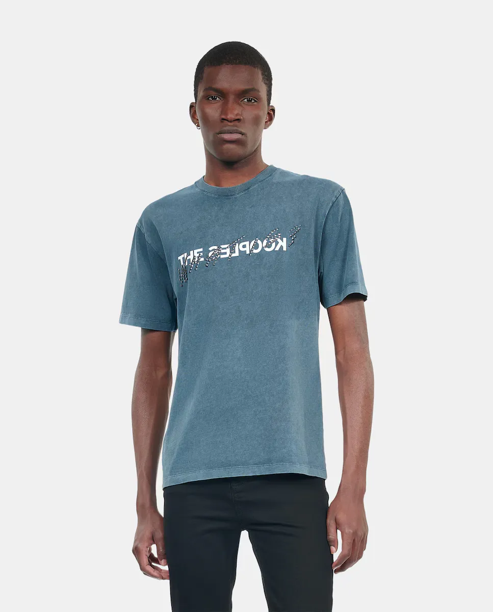 

Мужская футболка с коротким рукавом и трафаретной печатью The Kooples, синий