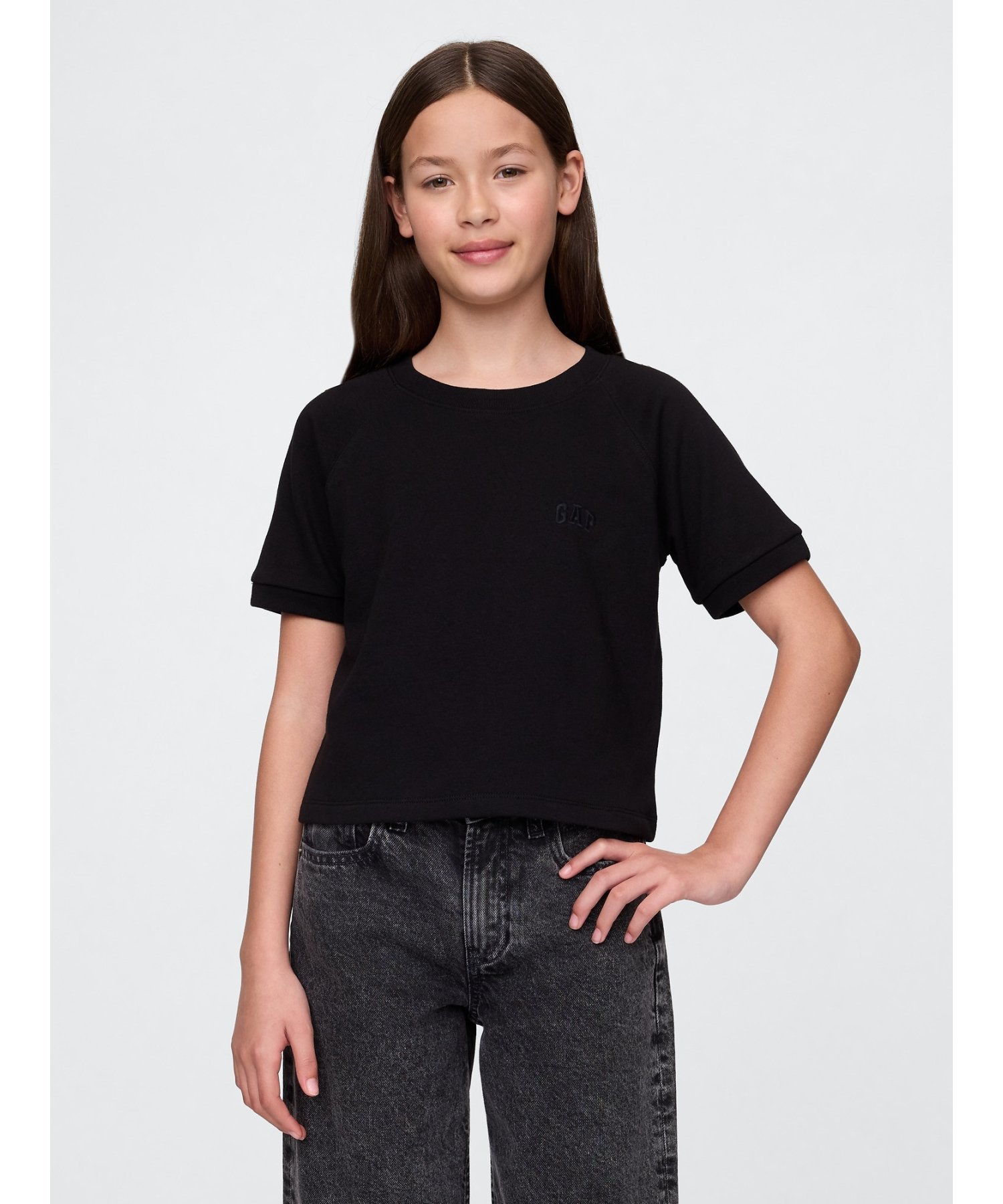 (K) Свободная махровая футболка (детская) GAP, TRUE_BLACK_V2