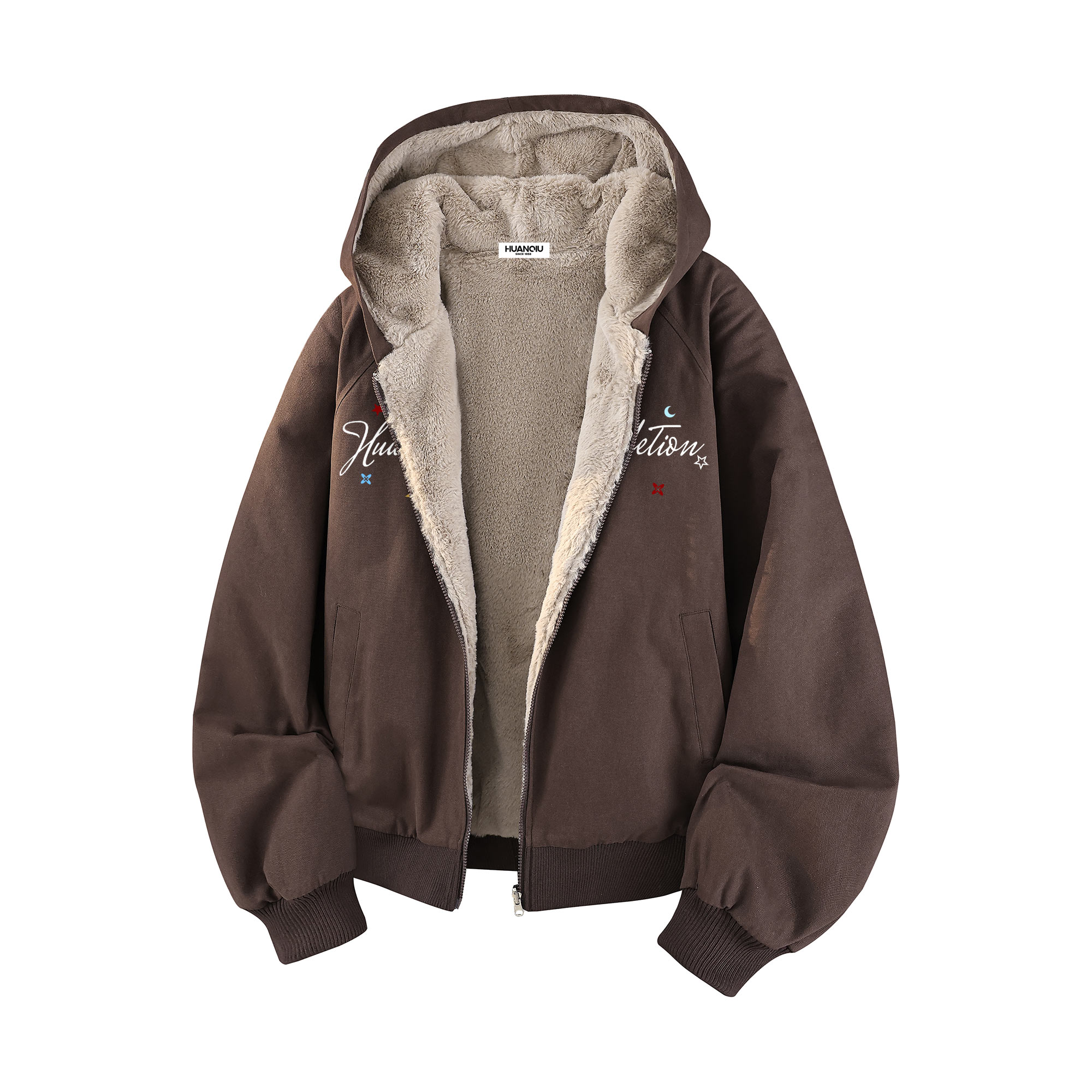 

Пуховик Unisex с капюшоном и подкладкой из флиса HUANQIU, coffee