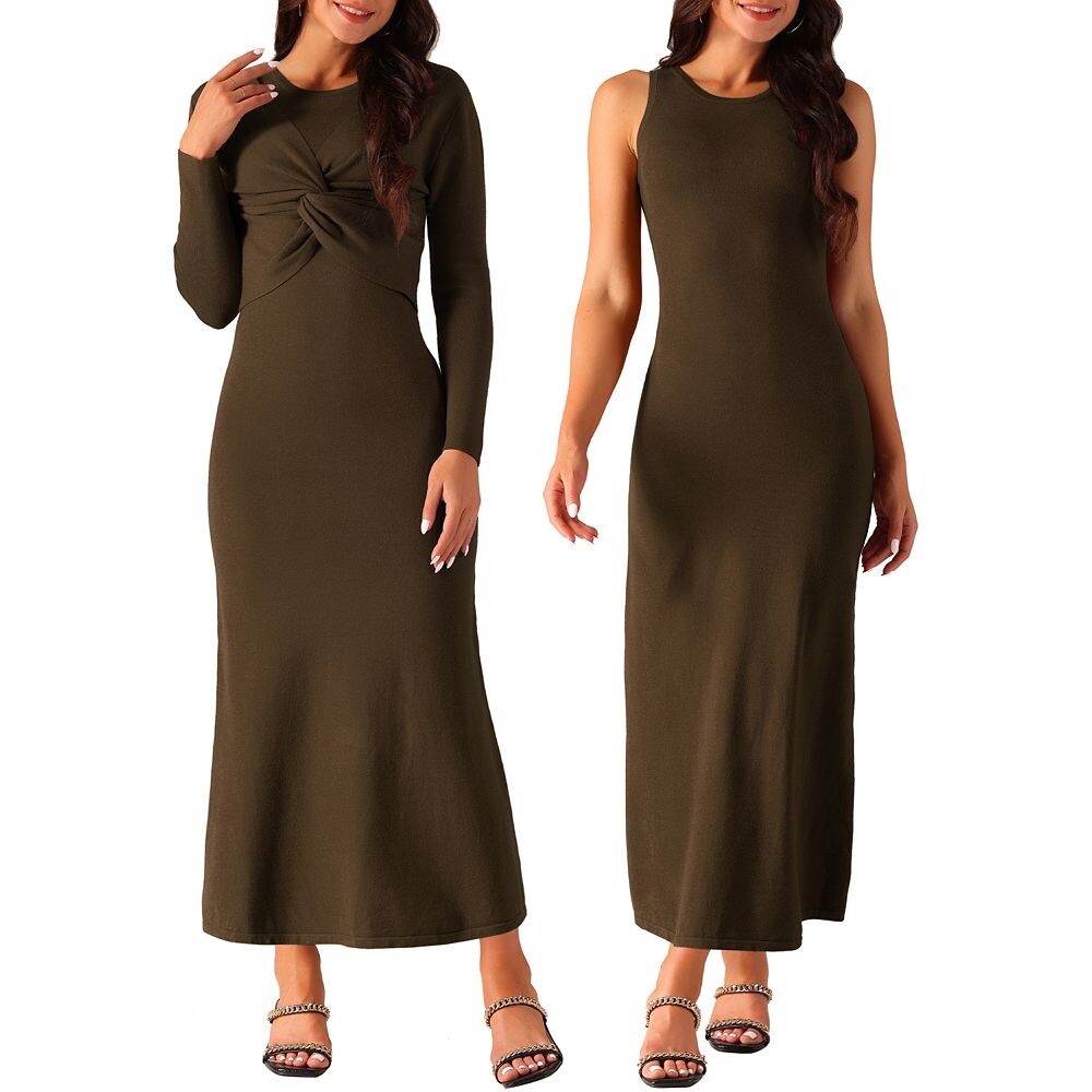 

Женское платье-майка из двух частей, комплект с длинными рукавами и передним свитером, платье трапециевидной формы Seta T, цвет Dark Brown