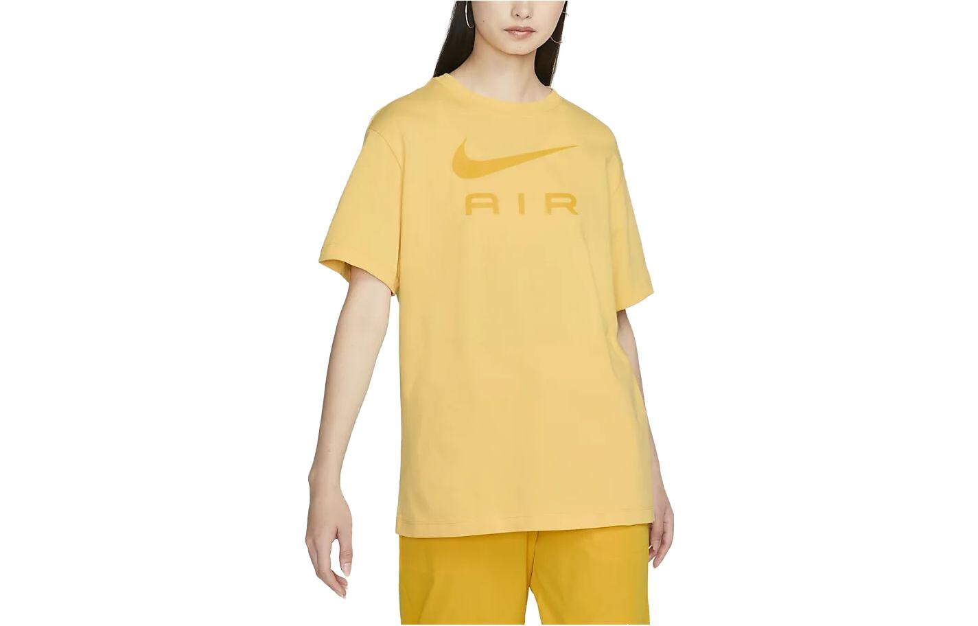 

Женская футболка Air с круглым вырезом и принтом логотипа и буквами, желтая Nike