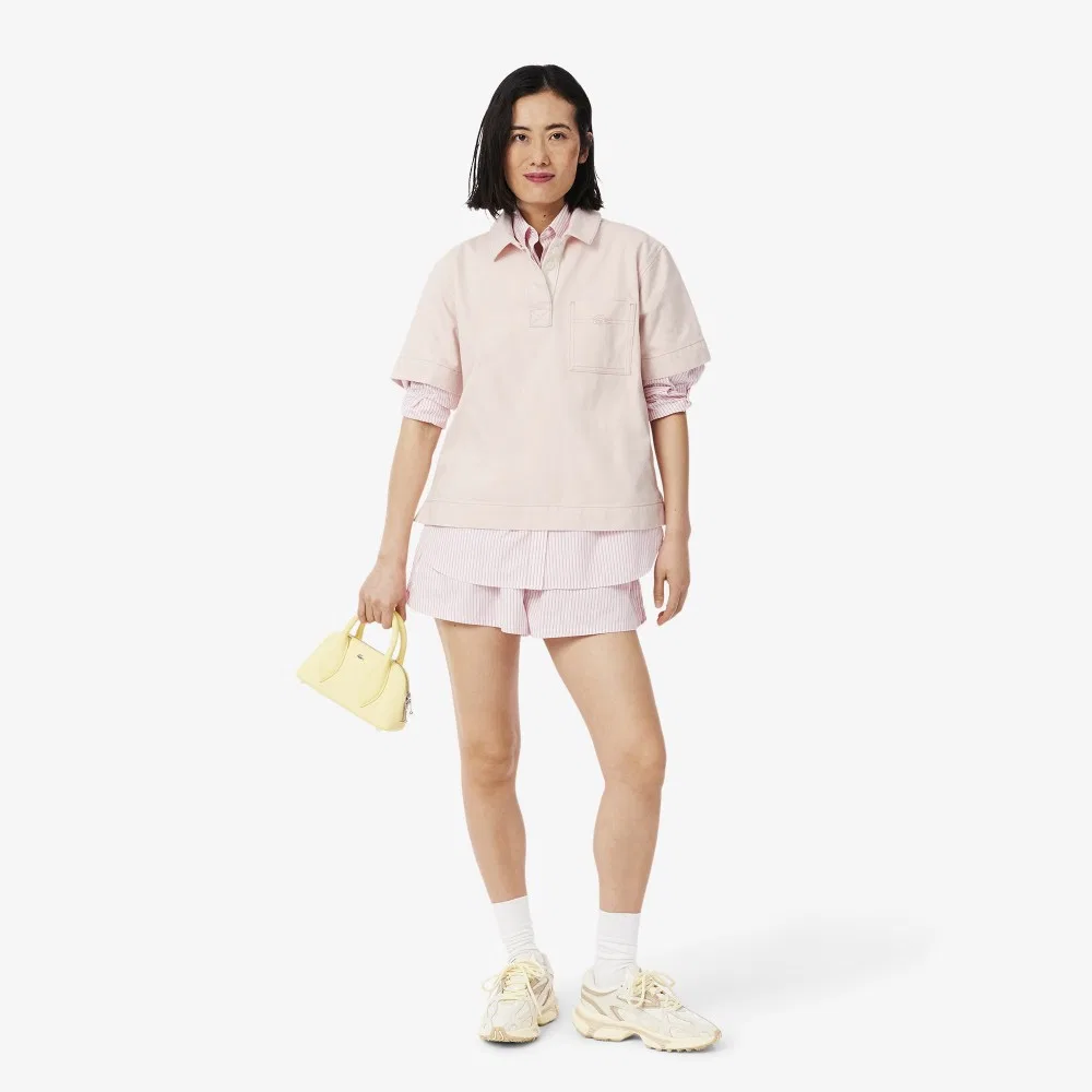 Рубашка-поло Lacoste из денима, бледно-розовая — фото 4
