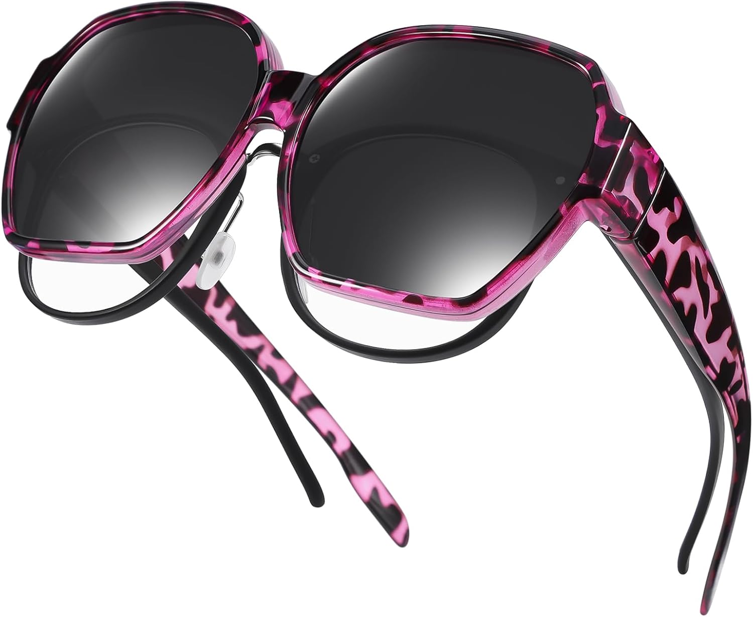 

Большие солнцезащитные очки, надеваемые поверх обычных очков, для мужчин и женщин, поляризованные квадратные солнцезащитные очки с линзами, защищающими от УФ-излучения UV400 TINHAO, Purple Leopard