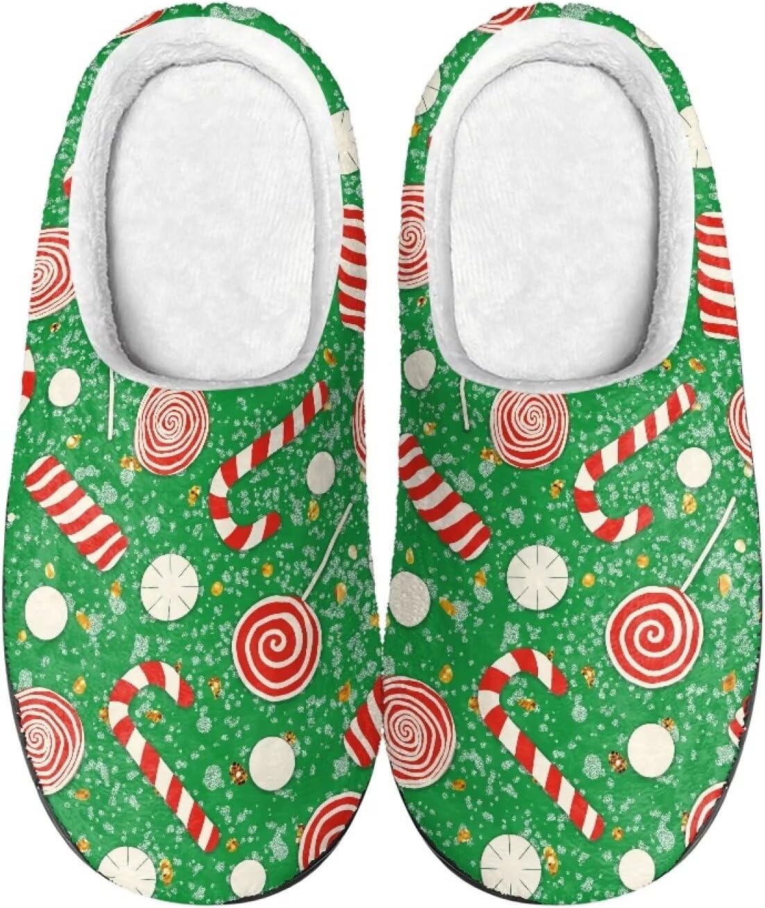 

Мягкие теплые тапочки с противоскользящей подошвой для дома и улицы, домашние тапочки с закрытым носком, пушистые тапочки для женщин и мужчин Creamic, Christmas Candy