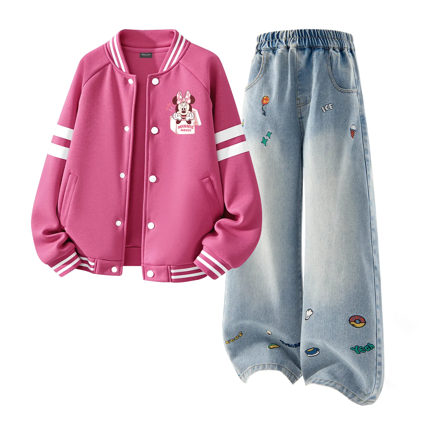 Детская повседневная спортивная футболка с круглым вырезом Disney, Di Gift K Rose Red+Solid Color Denim Blue