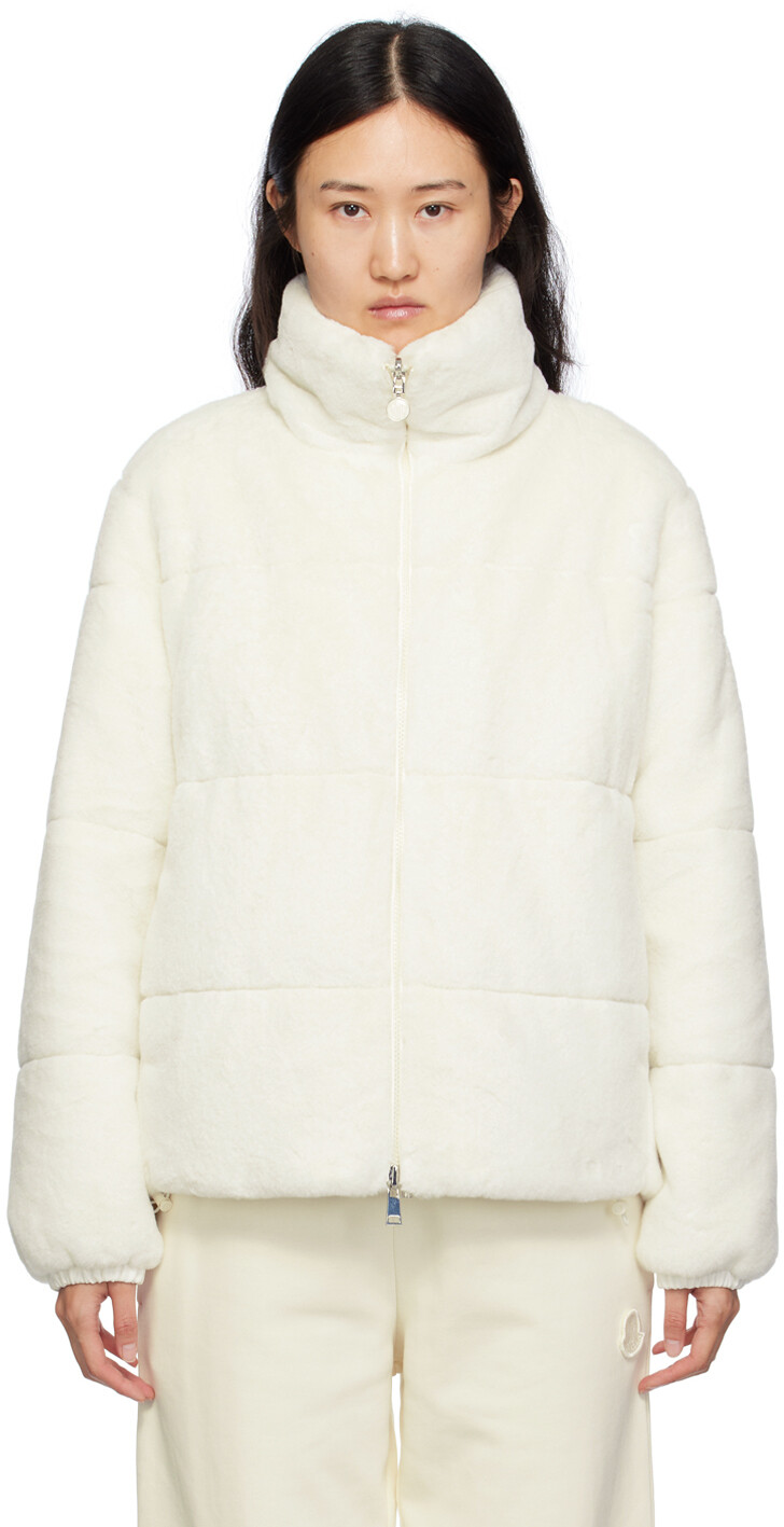 

Белый двусторонний пуховик Moncler Pluvier из искусственного меха