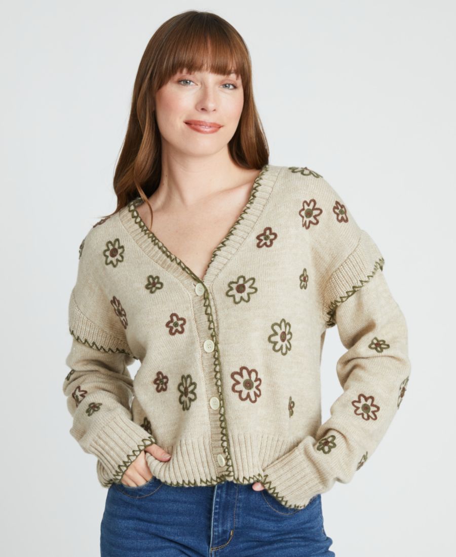 

Женский кардиган с длинными рукавами и цветочным принтом Driftwood, Light Brown