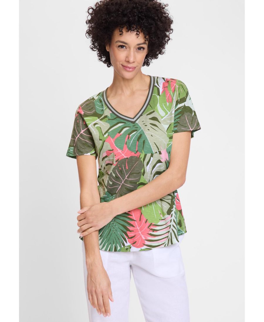 

Женская футболка с абстрактным принтом пальм Olsen, Olive, Хаки, Женская футболка с абстрактным принтом пальм Olsen, Olive