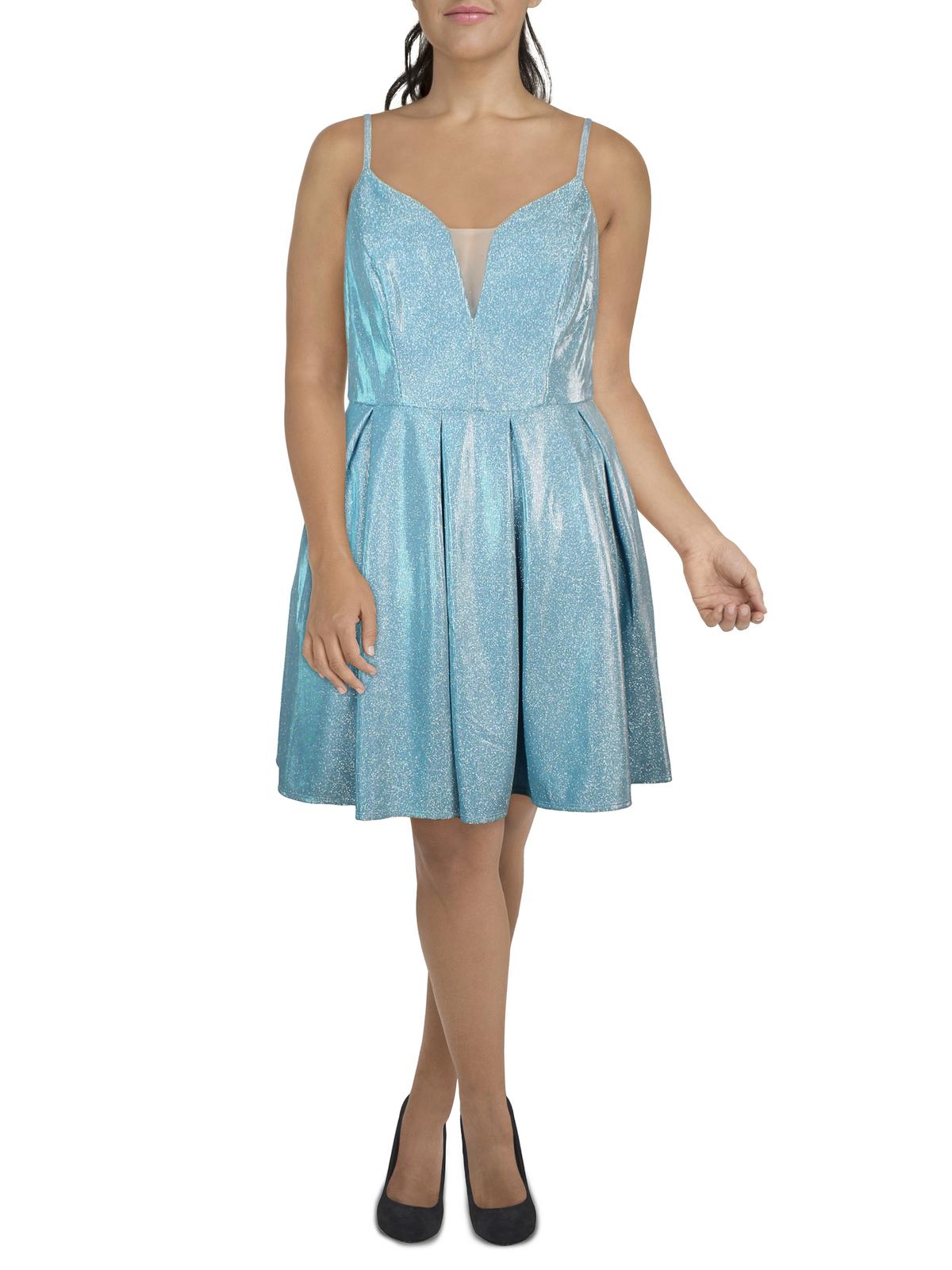 

Плюс Женское блестящее мини-платье с расклешенным кроем B. Darlin, синий