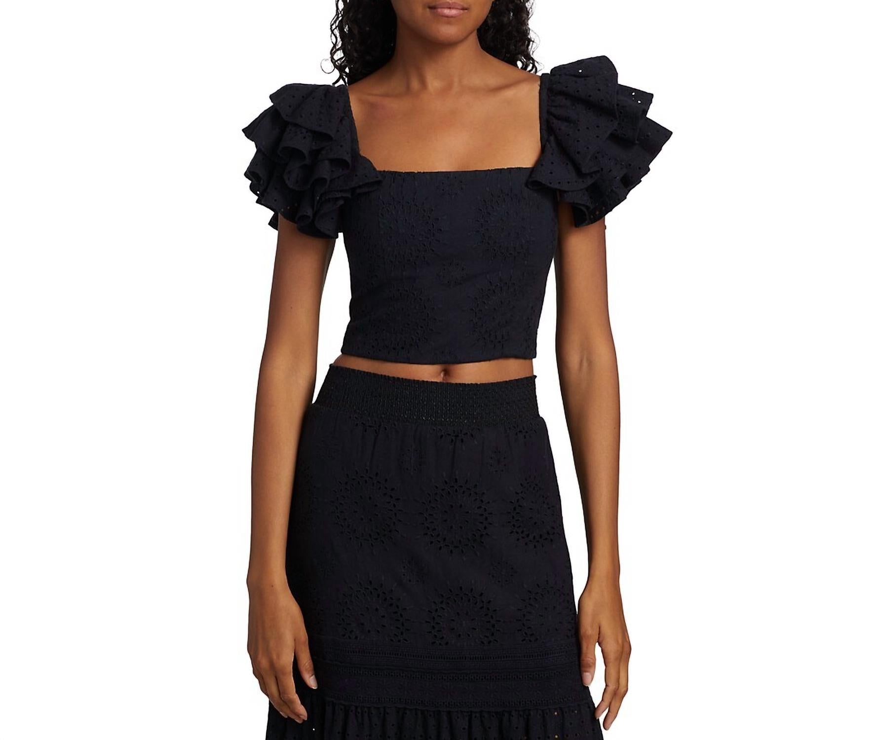 

Укороченный топ с квадратным вырезом и оборками Tawny черного цвета alice + olivia