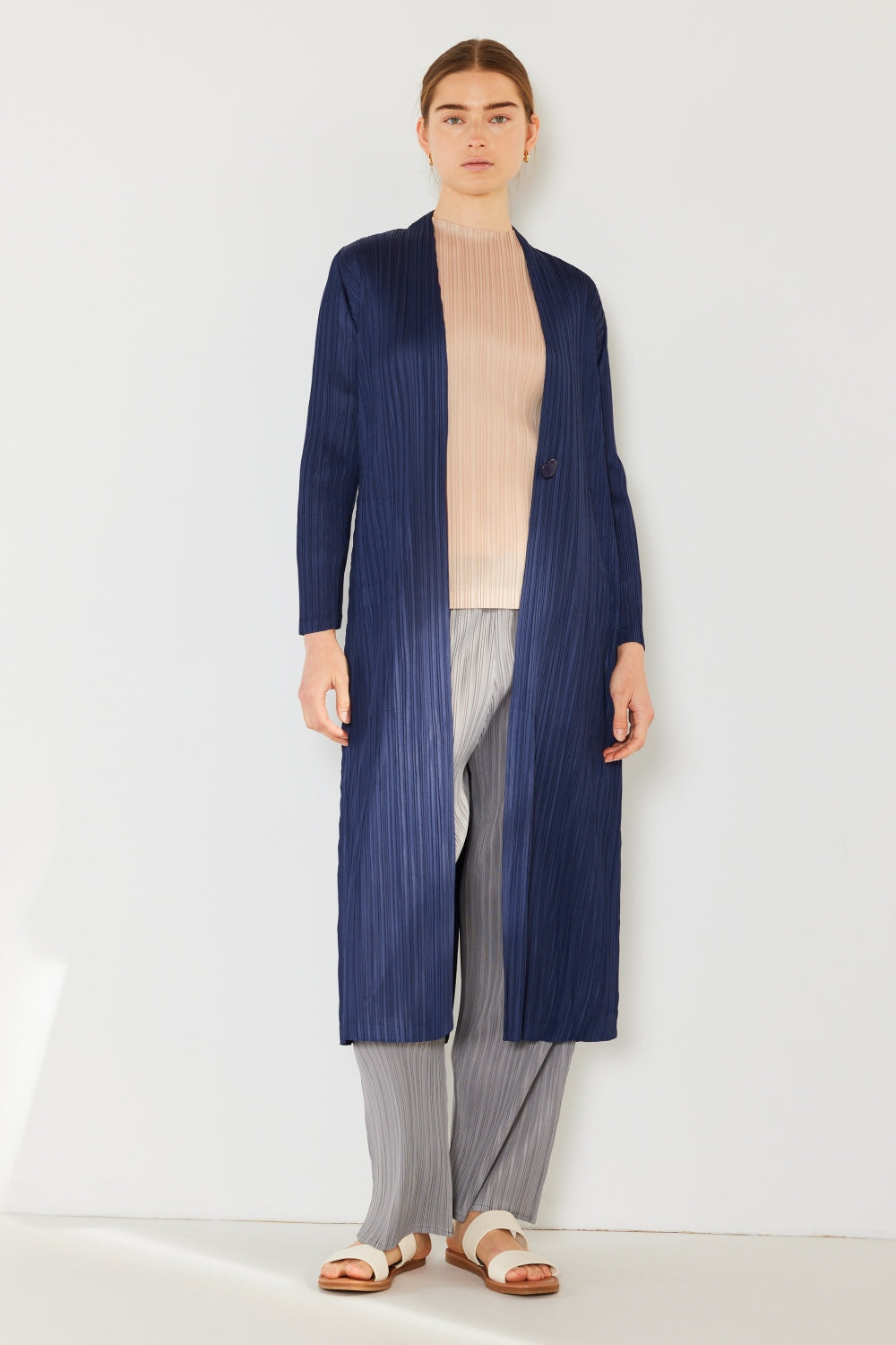 

Плиссированный кардиган с длинными рукавами FASHNZFAB, темно-синий