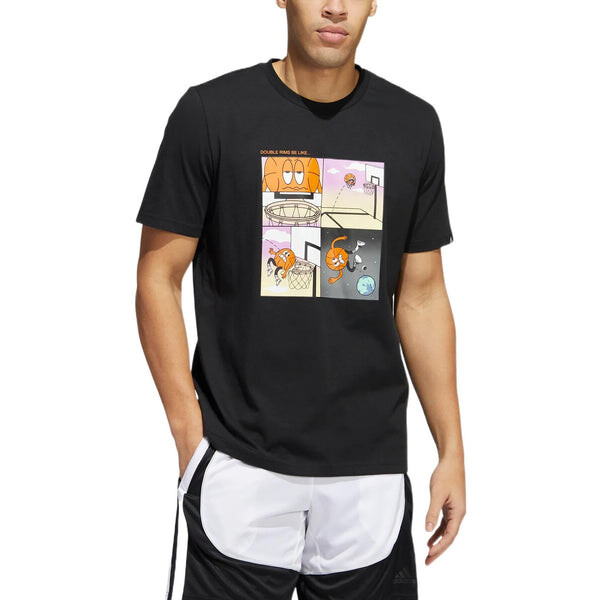 Футболка Men's adidas Cartoon Shooting Printing Pattern Round Neck Short Sleeve Black T-Shirt, мультиколор — фото 2