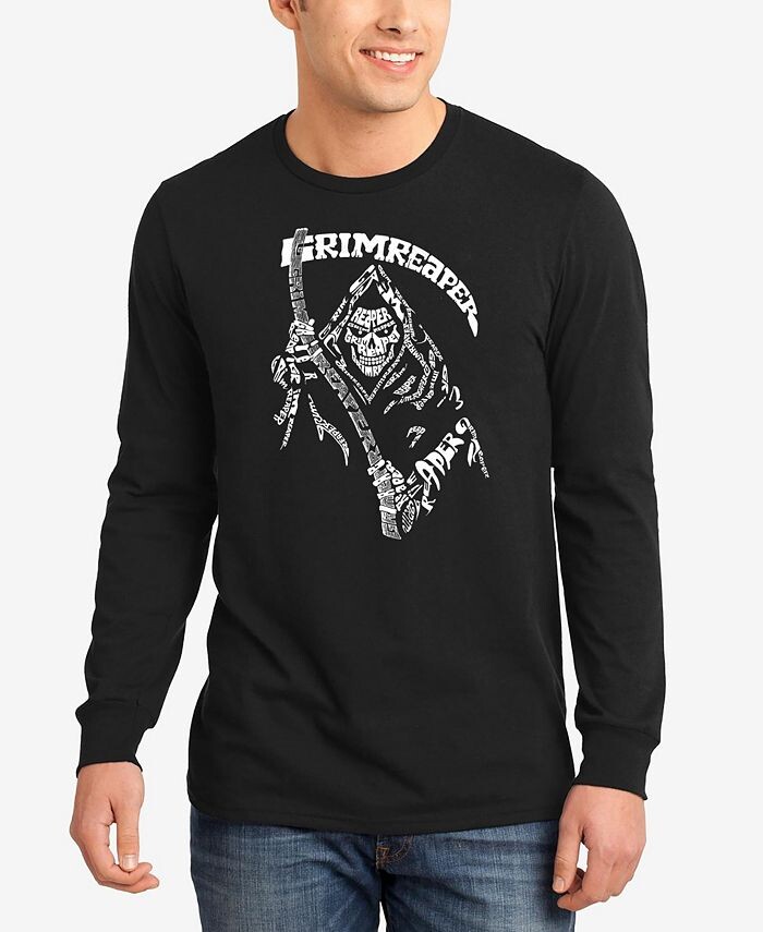 

Мужская футболка с длинным рукавом Grim Reaper Word Art LA Pop Art, черный