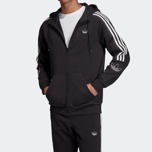 Толстовка Men's adidas originals Outline Fzh Flc Hooded Sports Zipper Jacket Black, черный — фото 4