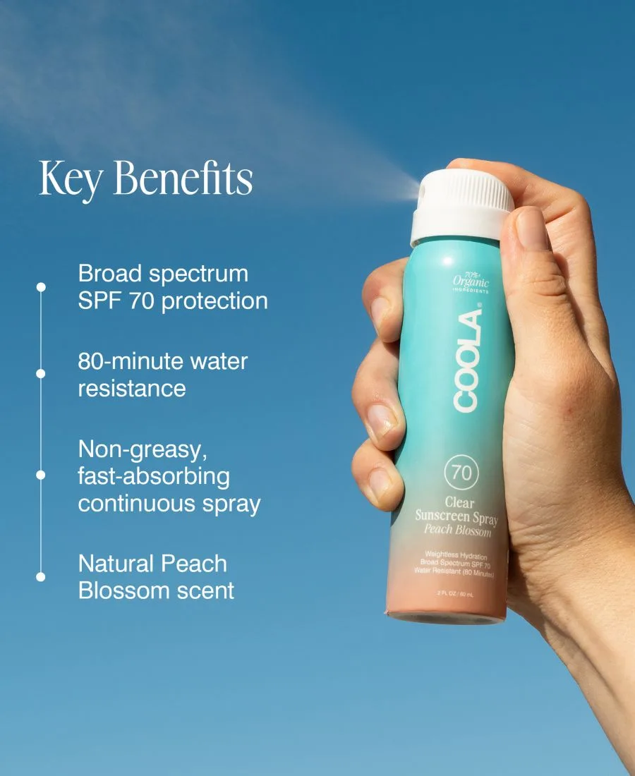 COOLA Прозрачный солнцезащитный спрей SPF 70 - Цветок персика, 57 г — фото 3