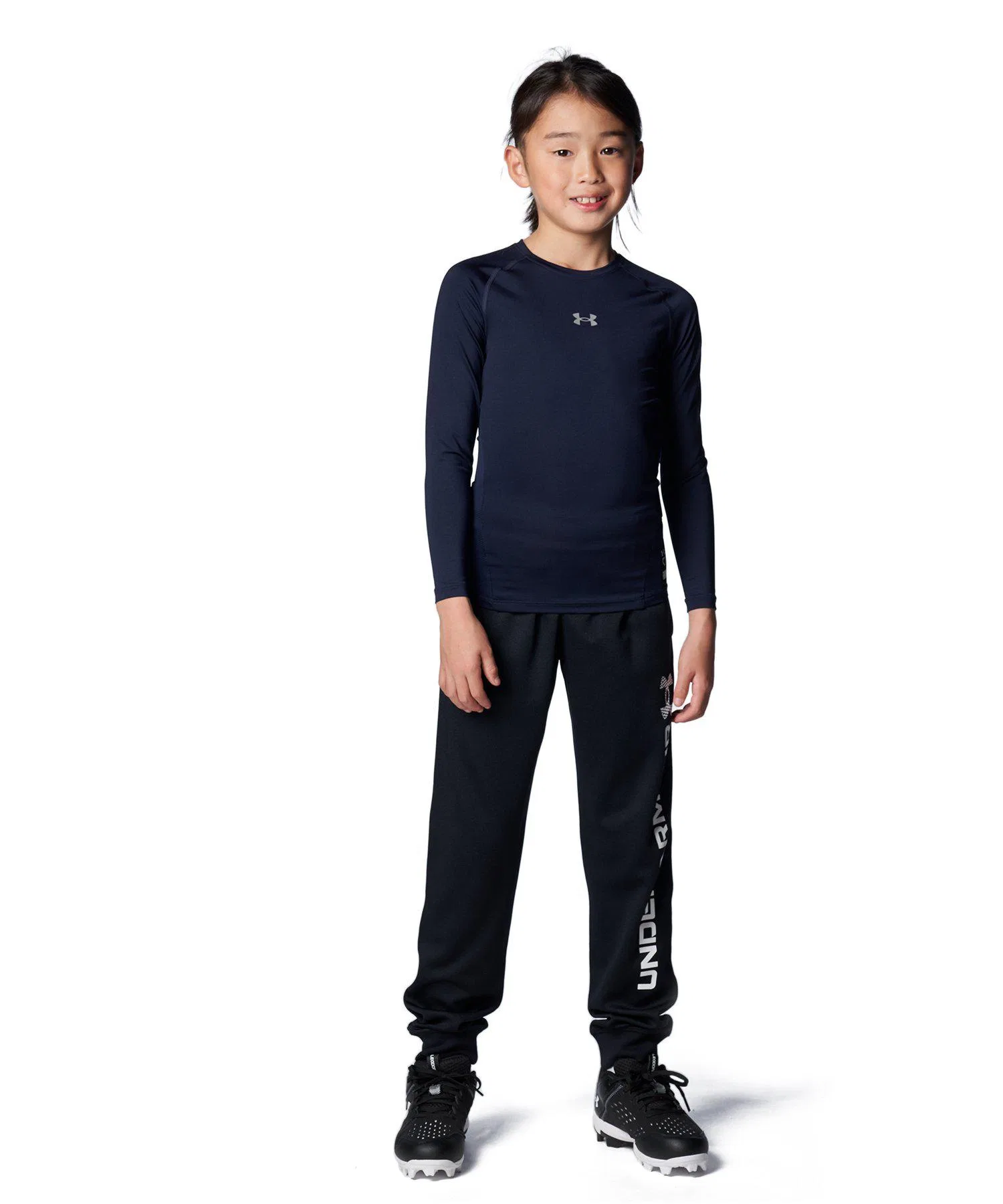 Детская футболка с длинным рукавом UNDER ARMOUR HeatGear Armour тёмно-синяя — фото 3