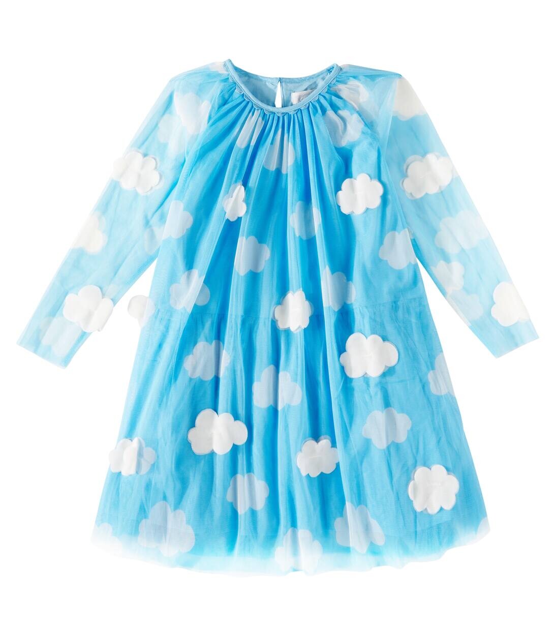 Платье из тюля с аппликацией и принтом Stella Mccartney Kids, цвет light blue/white