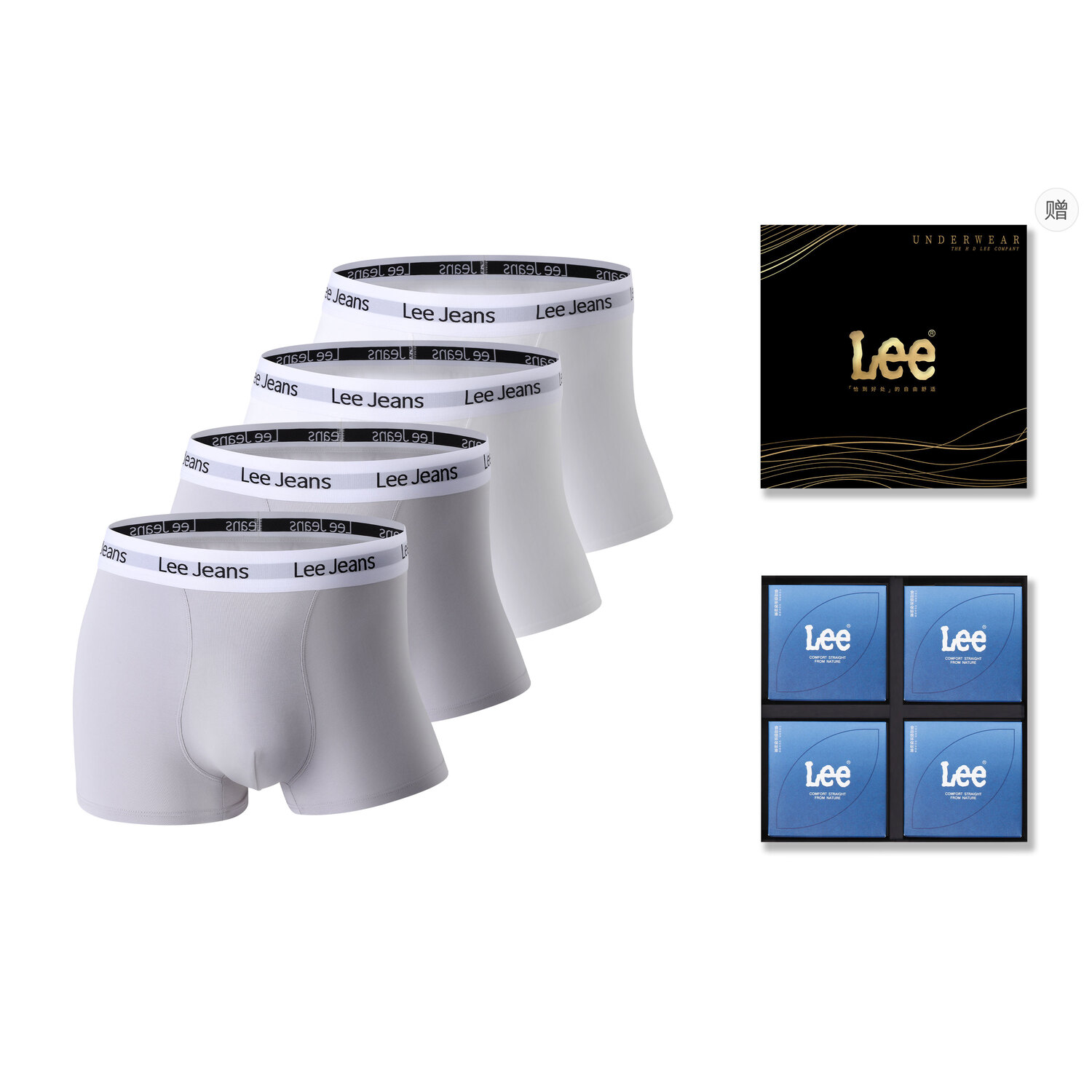 

Комплект мужских трусов подарочный набор Lee, box 4 pack (серый+серый+белый+белый)