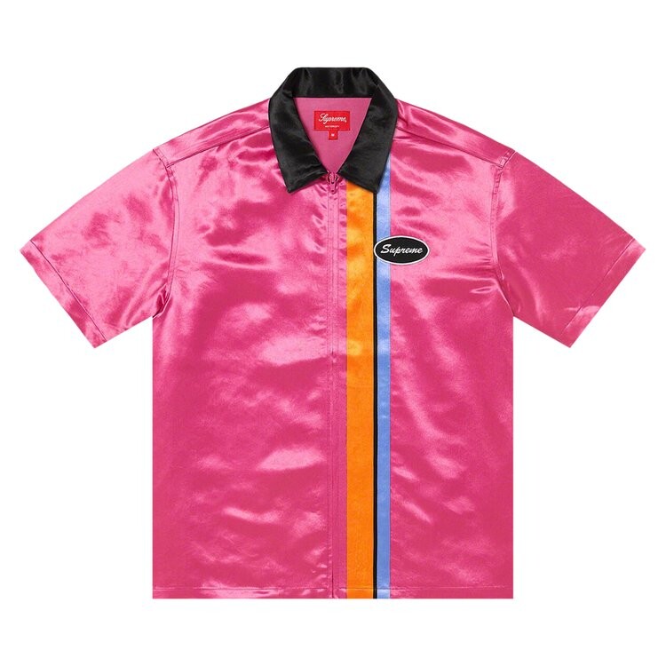 

Рубашка Supreme Satin Zip Up Short-Sleeve Work Shirt, розовый