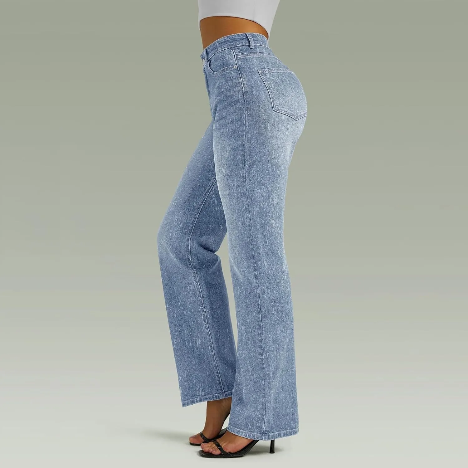 Джинсы High Waisted для женщин с эффектом подтяжки живота и подъема ягодиц, широкие, светлый Vintage — фото 4