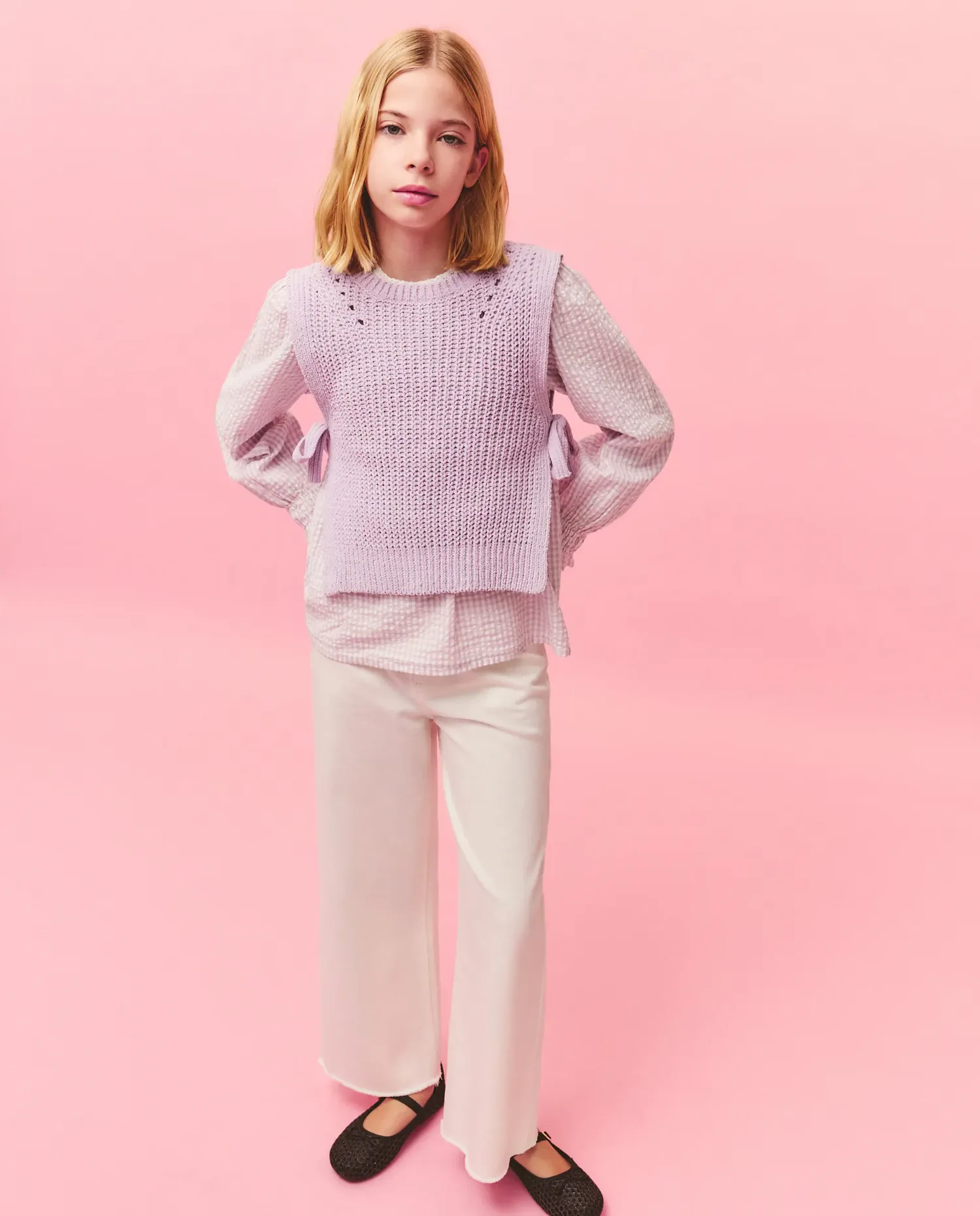 Вязаный жилет из шенилла с боковыми завязками для девочки Kids El Corte Inglés, сиреневый