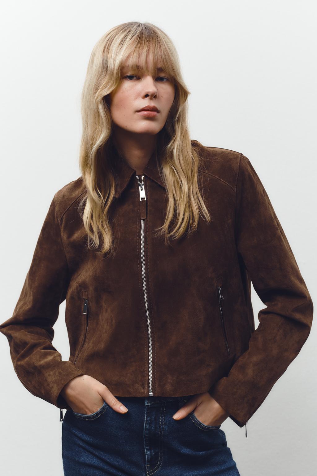 

Куртка из 100% натуральной кожи ZARA, коричневый