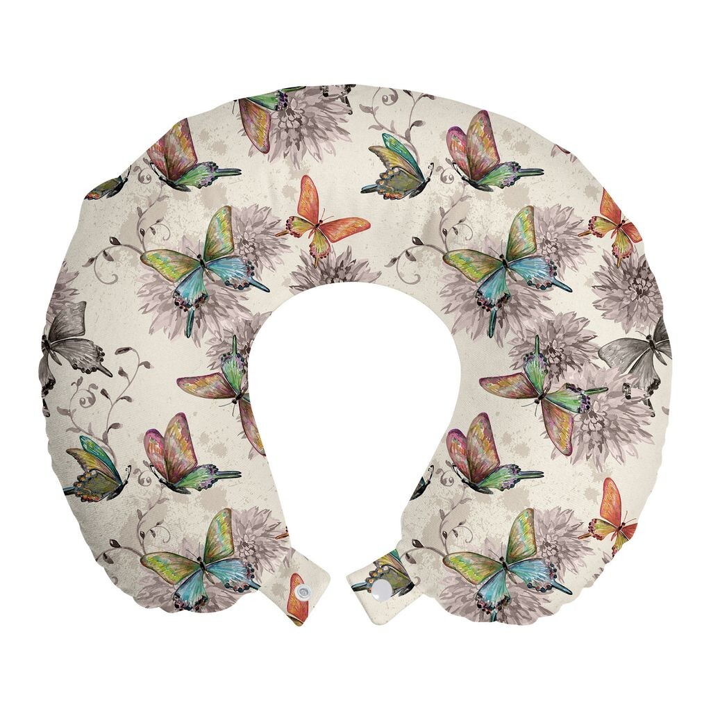 

ABAKUHAUS Butterfly Travel Pillow Подушка для шеи, животные мягких цветов, пенопластовые дорожные принадлежности для самолета и автомобиля, 30x30 см, разноцветные