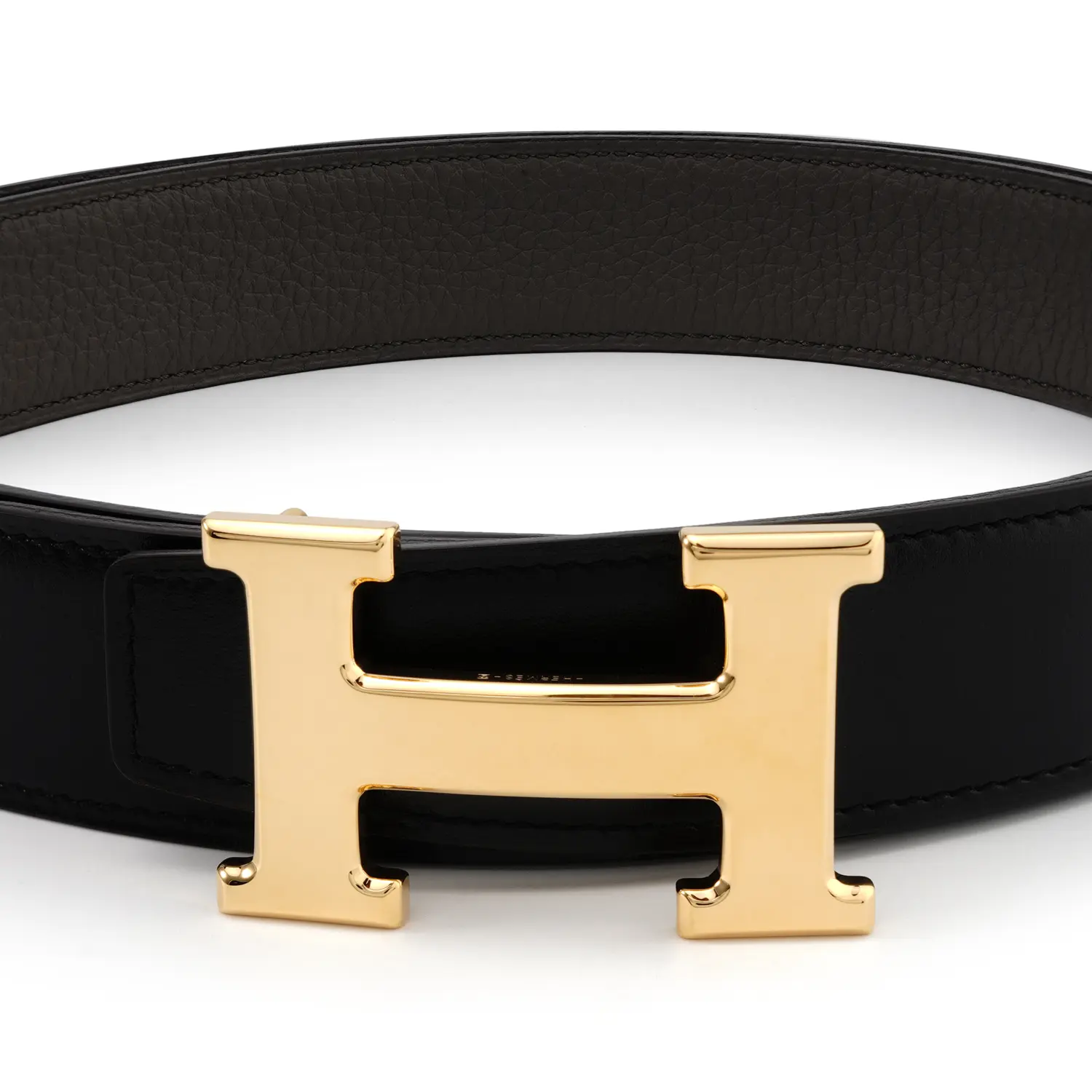 HERMES Мужской кожаный ремень из коровьей кожи черный серый оловянный ширина 3.2 см, Black/Tin Gray — фото 4