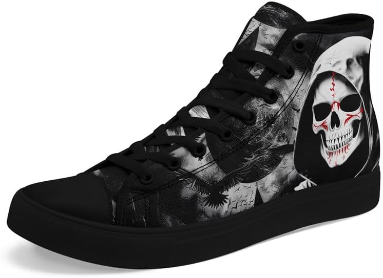 

Крутые кастомные унисекс кеды с черепом для женщин, стильный дизайн, черные холщовые туфли, классические кроссовки на шнуровке, модная уличная обувь Coolcustomize