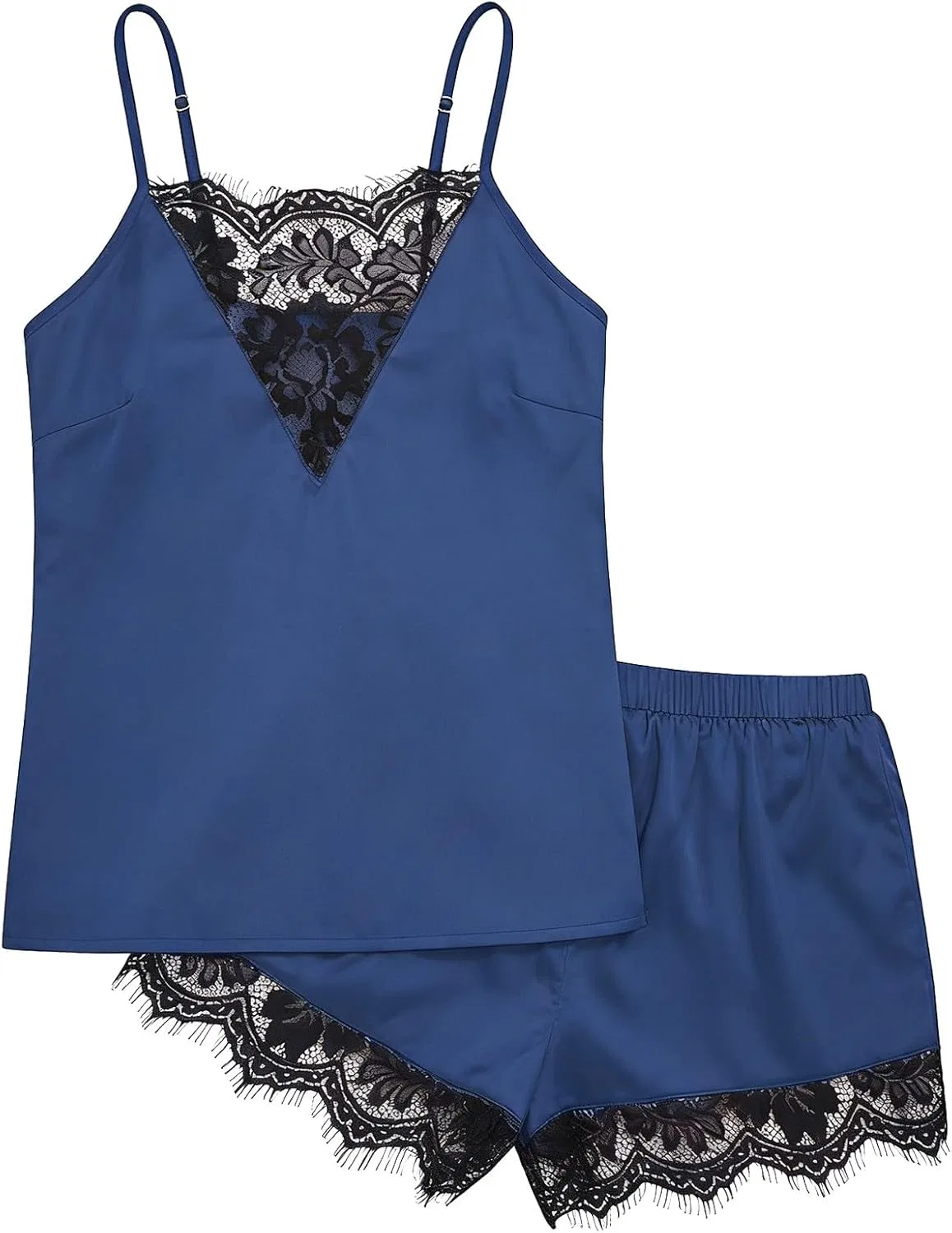 Пижама женская шелковая, кружево, Sleepwear, синий — фото 3