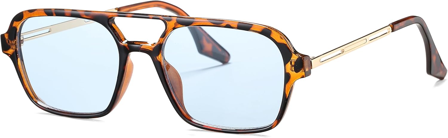 

Ретро-солнцезащитные очки-авиаторы 70-х годов для женщин и мужчин - винтажные солнцезащитные очки в маленькой квадратной оправе с тонированными линзами GLARDEFE, A1 Leopard / Blue Lens