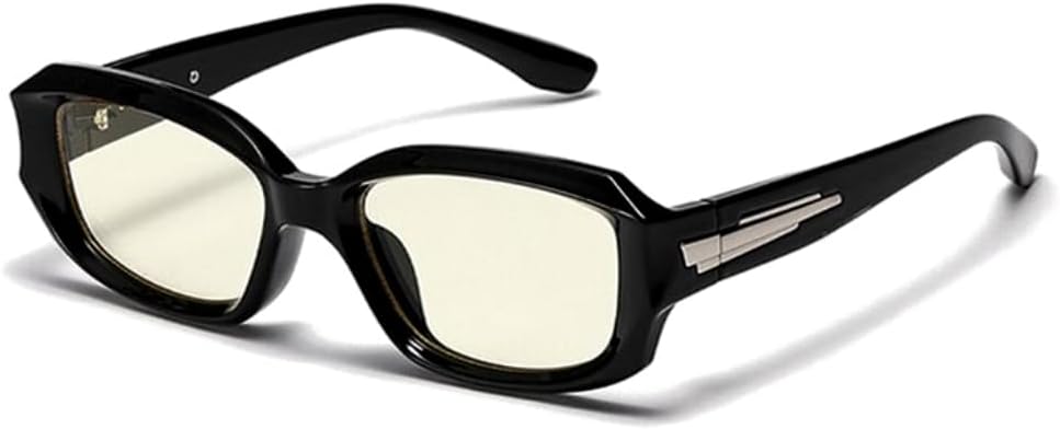 

Модные солнцезащитные очки в стиле ретро 90-х, прямоугольной формы, для женщин и мужчин, с толстой квадратной пластиковой оправой, защитой от УФ-излучения UV 400, черными прозрачными линзами Street Knitted, Black