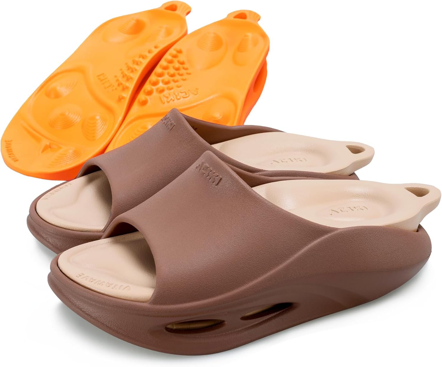 

Восстановительные сандалии с 2 сменными стельками - тапочки с поддержкой свода 2025 года для мужчин и женщин, ортопедические сандалии с открытым носком для ходьбы при плантарном фасците Aciki, Brownie Brown