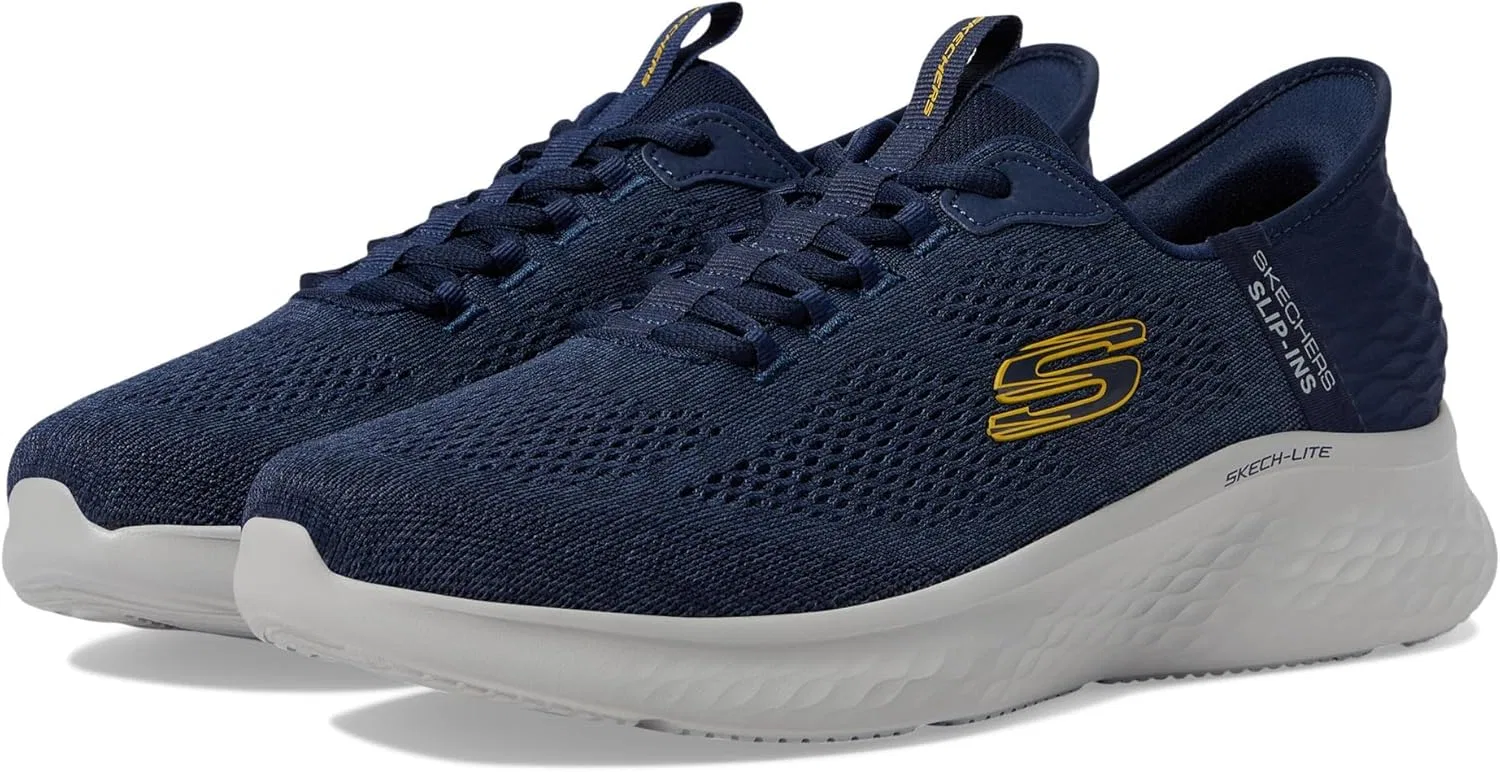 Мужские кроссовки Skechers Skech-lite Pro Primebase Hands Free Slip-in, Navy Lime Green — фото 2