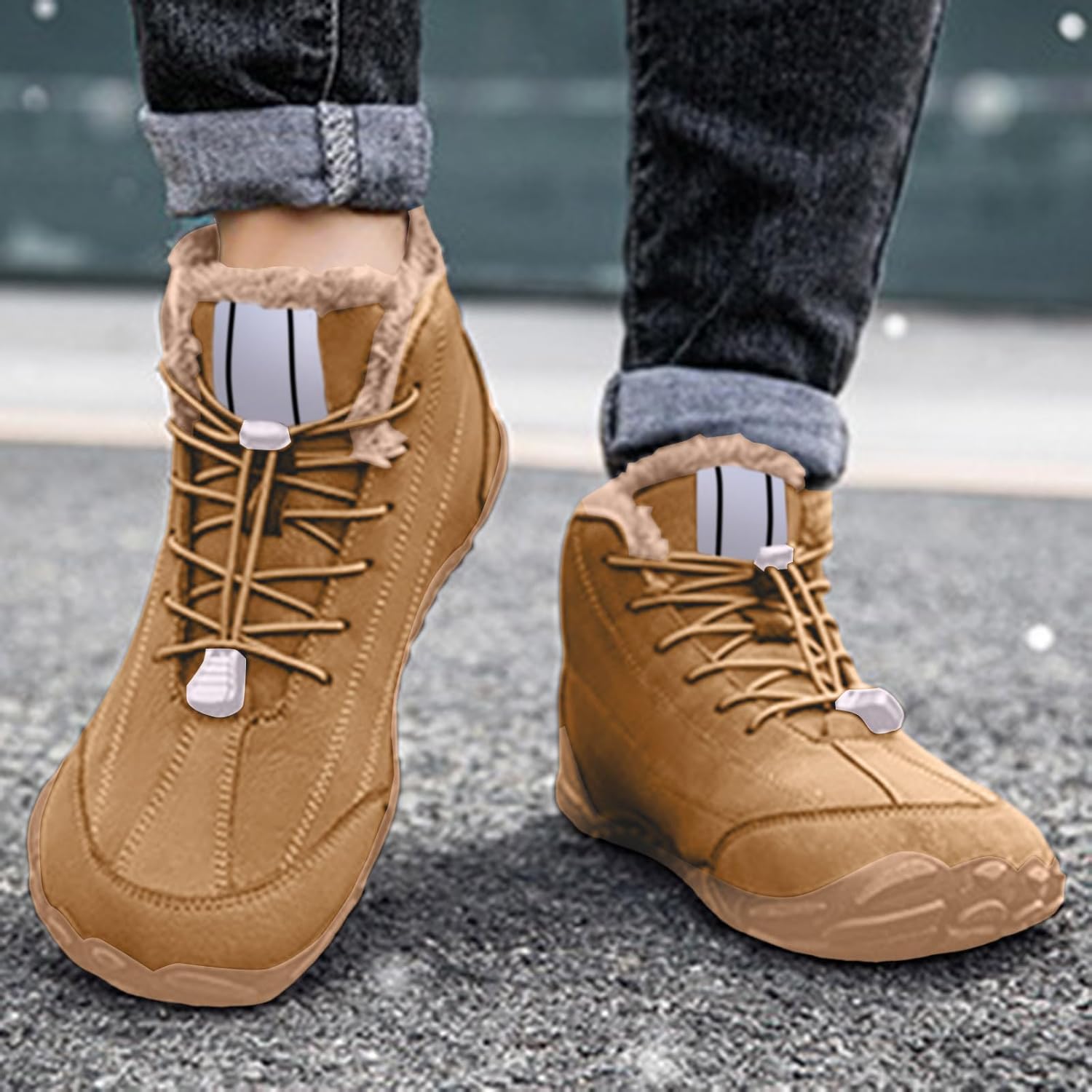 Мужские зимние ботинки Snow Boots Barefoot, утепленные, с теплым мехом, минималистичные зимние ботинки, противоскользящие, короткие у щиколотки, водонепроницаемые, для прогулок на улице Generic, коричневый — фото 3