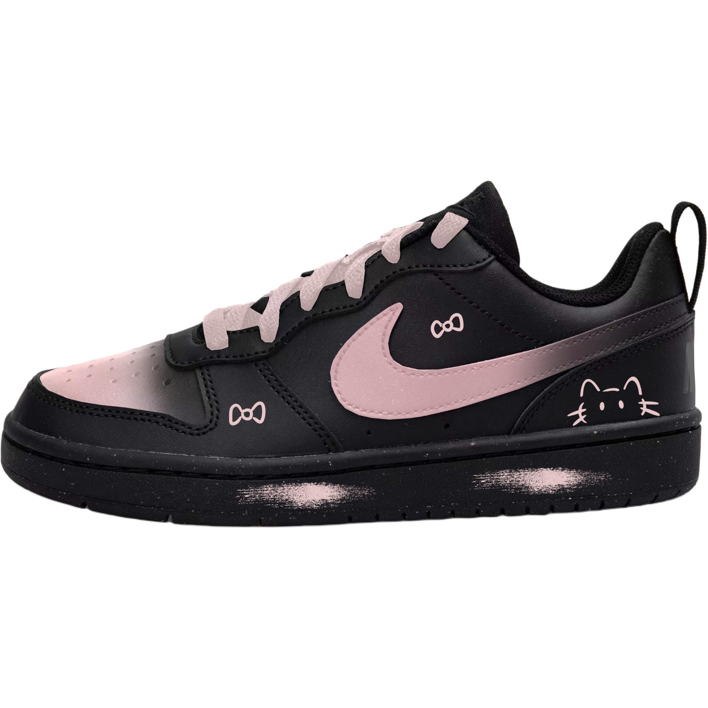 

Скользоустойчивые низкие детские скейтерские кеды Court Borough черные для подростков Nike, черный/розовый