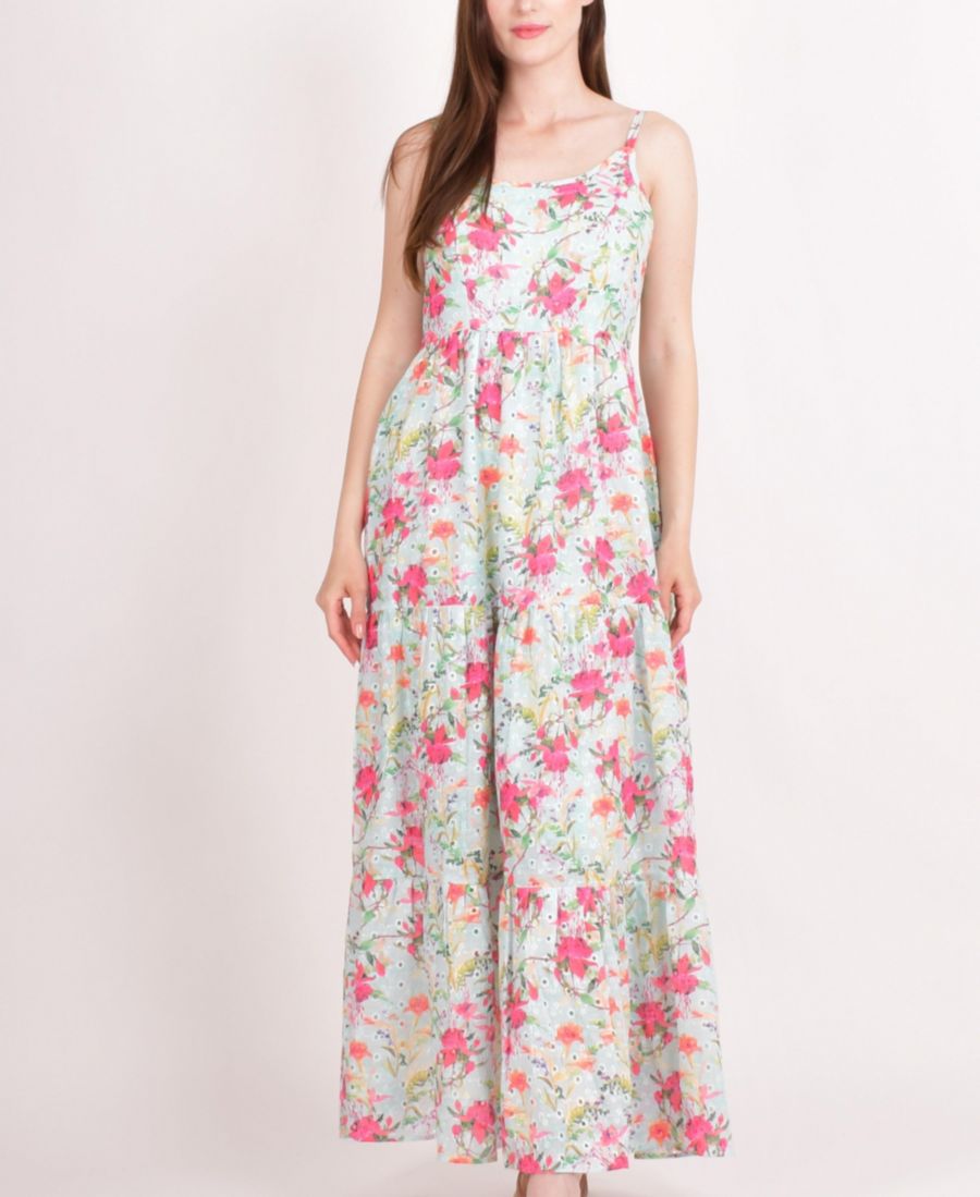 

Женское белое многоярусное платье макси с цветочным принтом RAAS, White