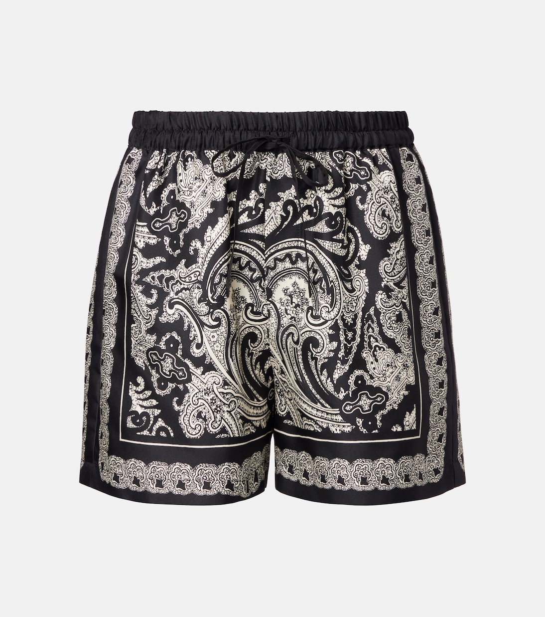 

Шорты из шелкового твила с узором пейсли Frances Nili Lotan, Black/Ivory Paisley Scarf