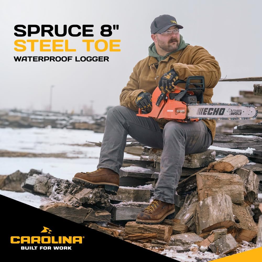 Мужские ботинки Carolina 8 Logger - водонепроницаемые с подкладкой Scubaliner, с защитным стальным носком и противоскользящей подошвой, коричневый — фото 2
