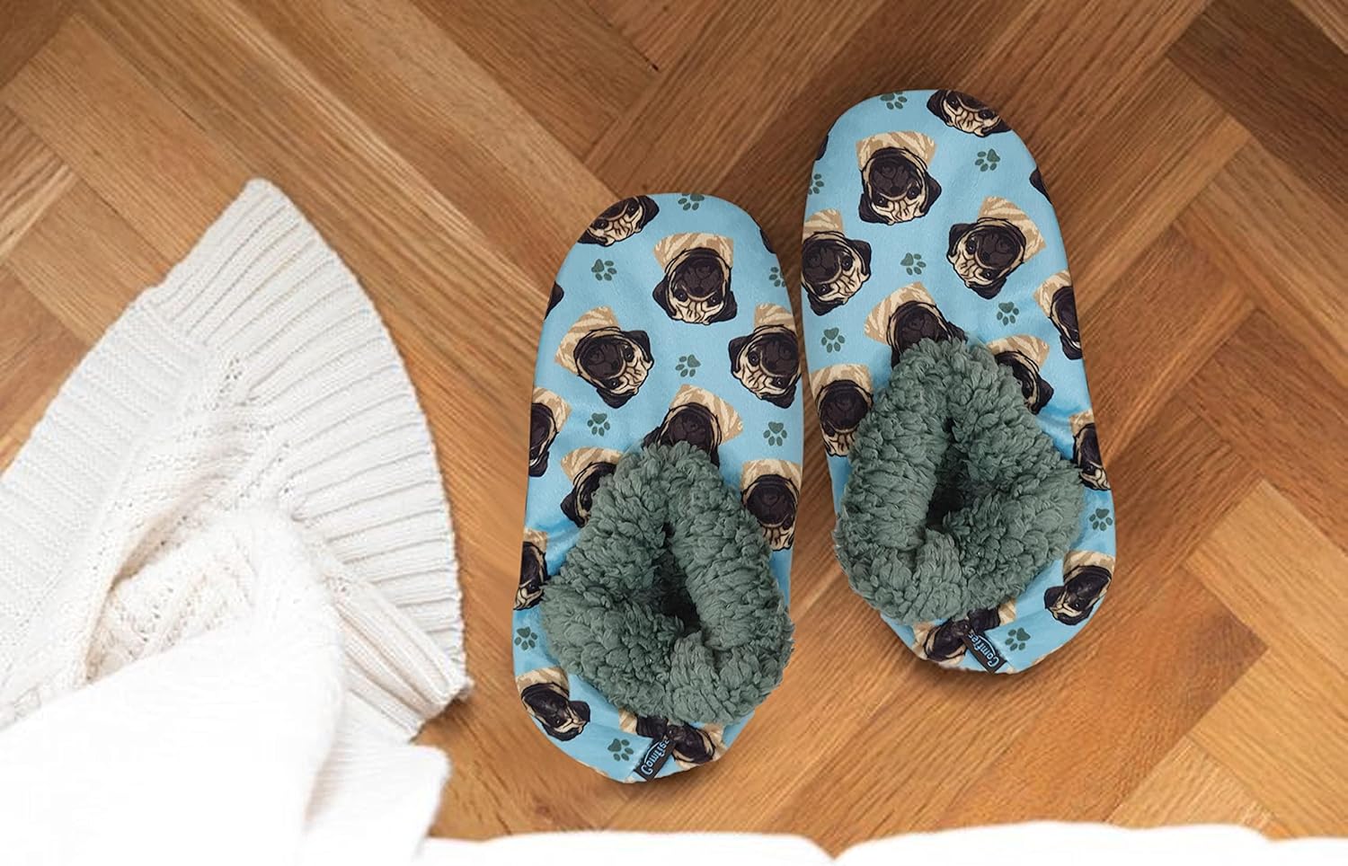 Тапочки Comfies - Уютные домашние тапочки с шерпой для женщин и мужчин - Домашняя обувь - Подарок любителям животных - Нескользящая подошва - Один размер подходит большинству - Унисекс, Pug — фото 2