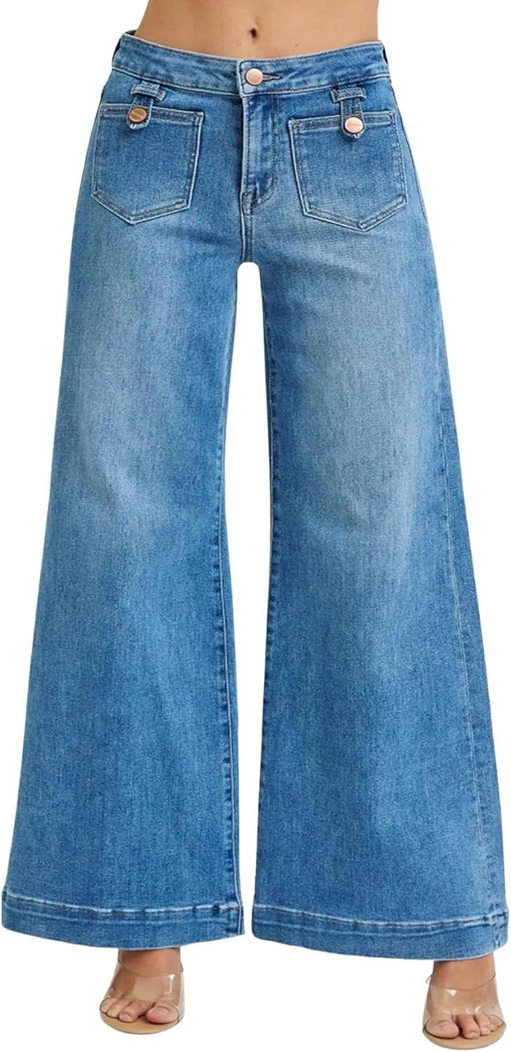 

Женские повседневные джинсы ретро с высокой посадкой и широкими штанинами Yanhoo