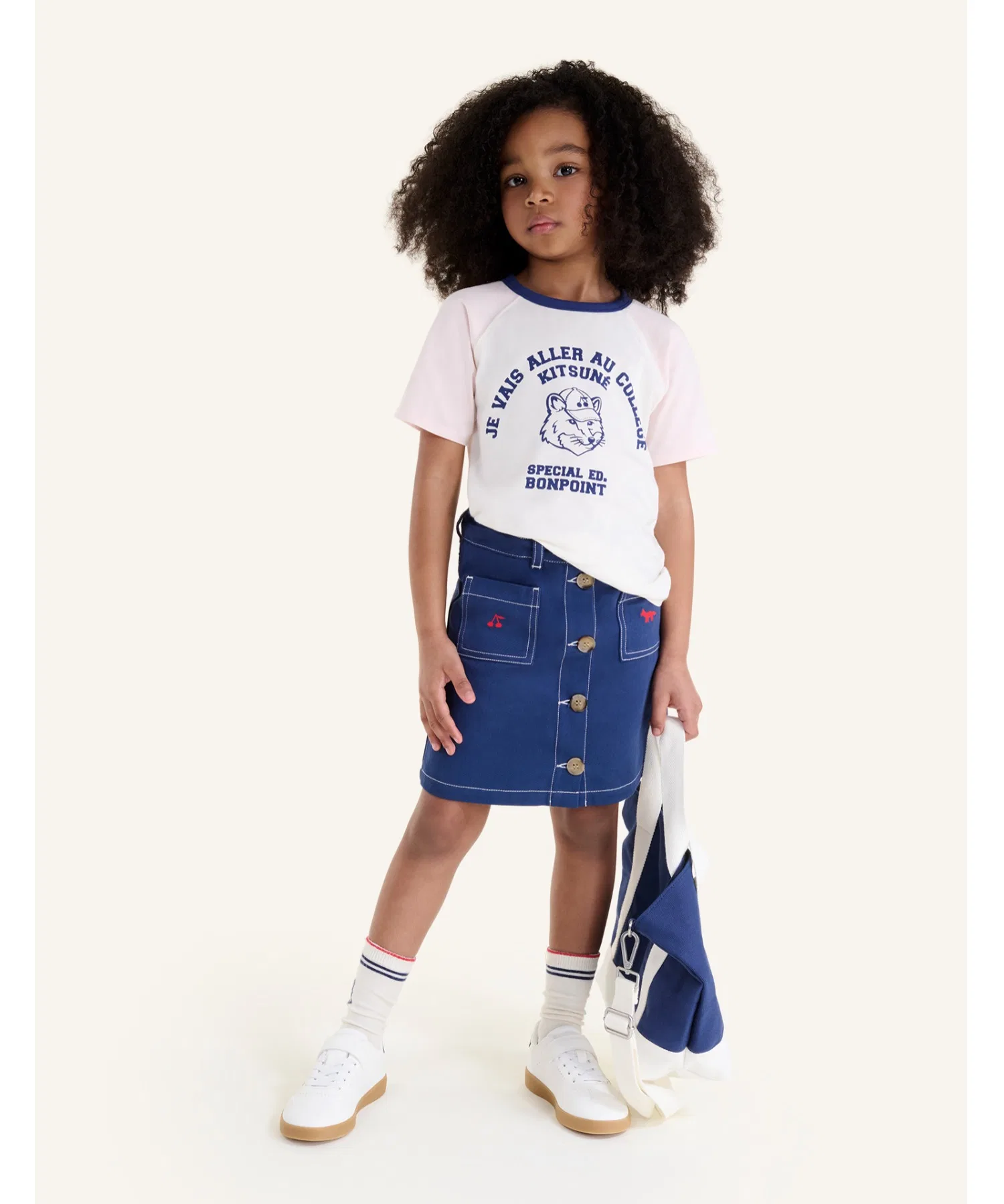 Юбка-трапеция Maison Kitsune из габардина с вышивкой, тёмно-синяя — фото 4