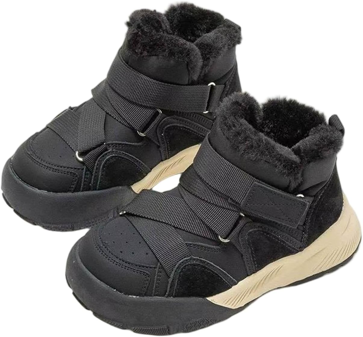 

Зимние сапоги для мальчиков и девочек с меховой подкладкой, кожаные короткие ботинки для улицы, теплые детские ботиночки для детей 3-11 лет Zzalalana, Black