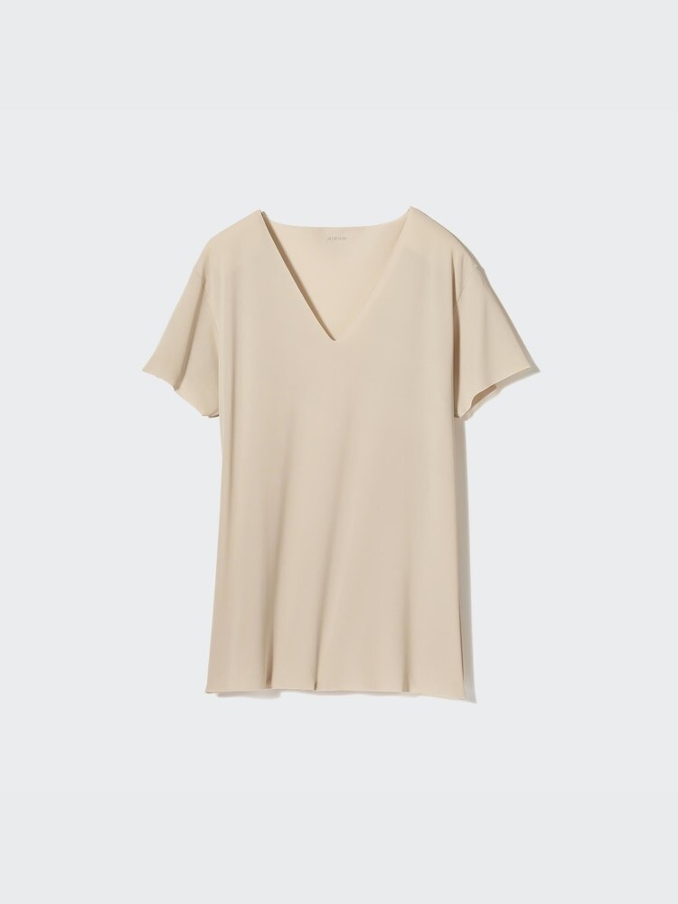 Футболка Uniqlo Airism Mesh с V-образным вырезом, бежевая — фото 3