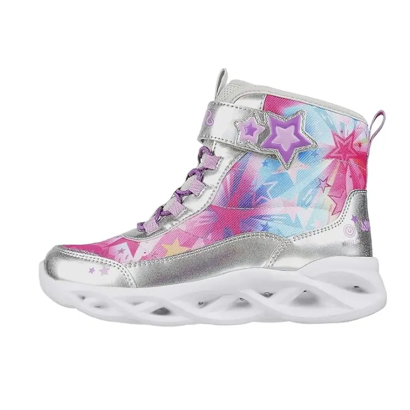 Skechers Kids Высокие термоусадочные устойчивые к истиранию нескользящие детские хлопковые ботинки silver — фото 3